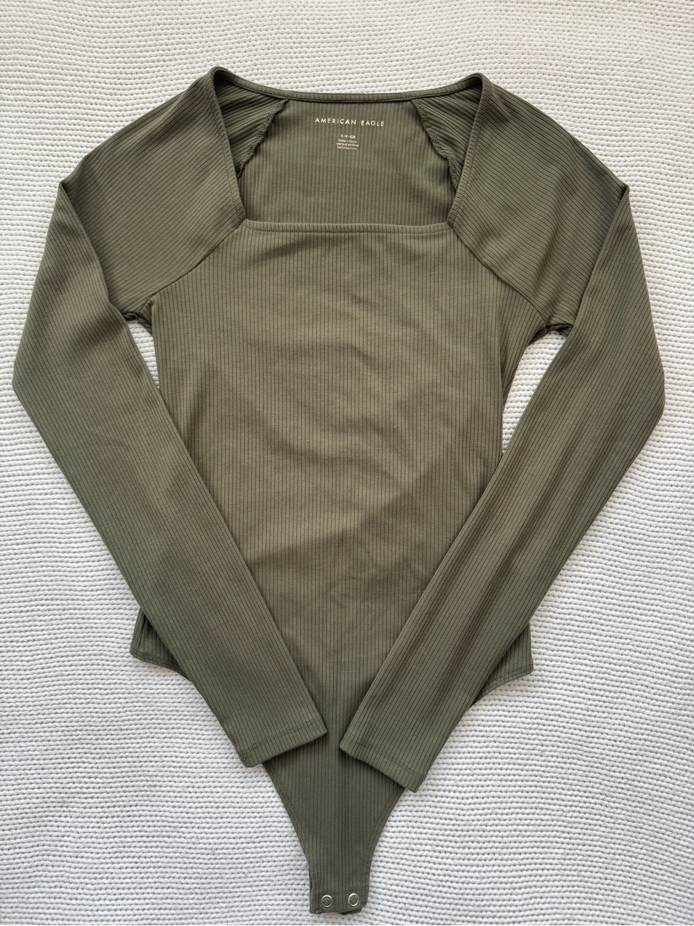 American Eagle Ribbed Long Sleeve Square Neck Bodysuit